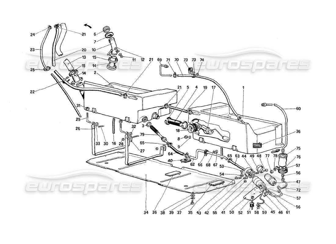 Ferrari Mondial 8 (1981) fuel pump and pipes Part Diagram
