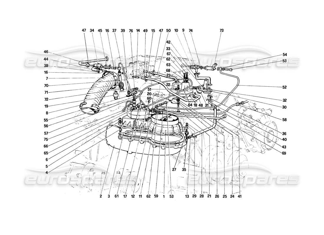 Ferrari Mondial 8 (1981) fuel injection system - fuel distributors, lines Part Diagram