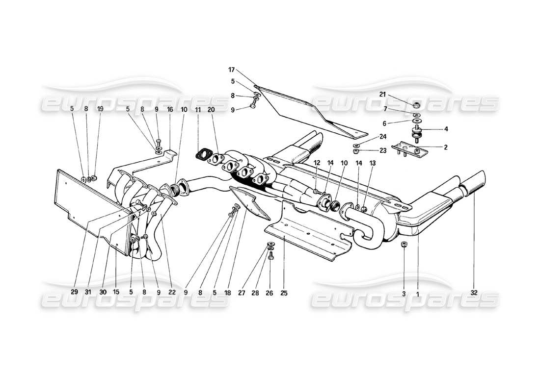 Ferrari Mondial 8 (1981) Exhaust System Part Diagram