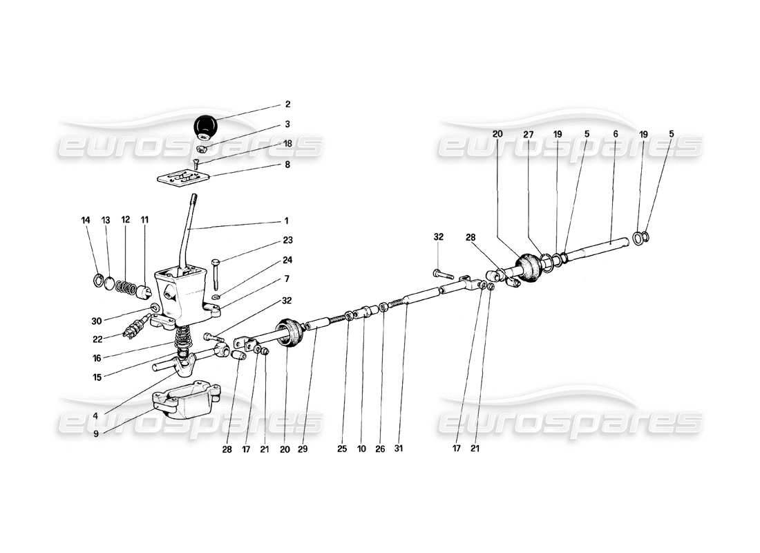 Ferrari Mondial 8 (1981) Outside Gearbox Controls Part Diagram