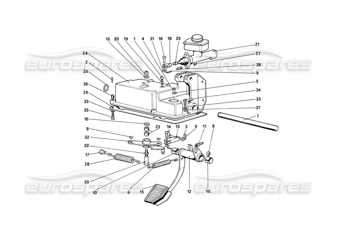 Ferrari Mondial 8 (1981) Pedal Board - Clutch Control (Variants for RHD Versions) Part Diagram