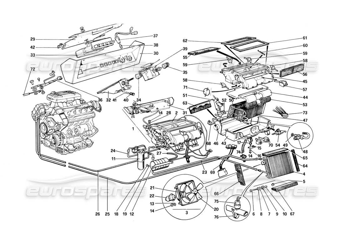 Ferrari Mondial 8 (1981) Heating System Part Diagram