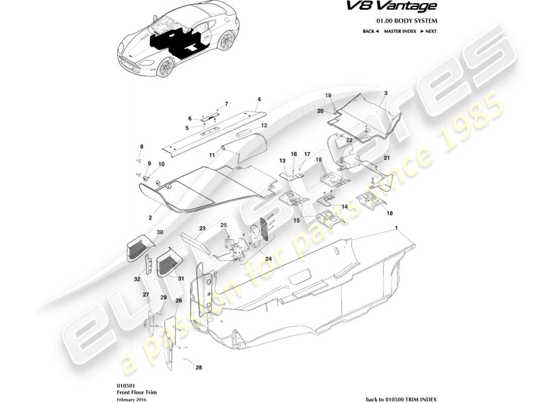 Aston Martin V8 Vantage V8 Vantage 2010 010501 Floor Trim Part Diagram