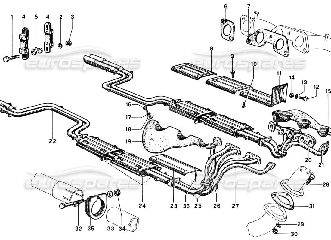 Ferrari 330 GTC Coupe Exhaust Pipes Assembly Part Diagram