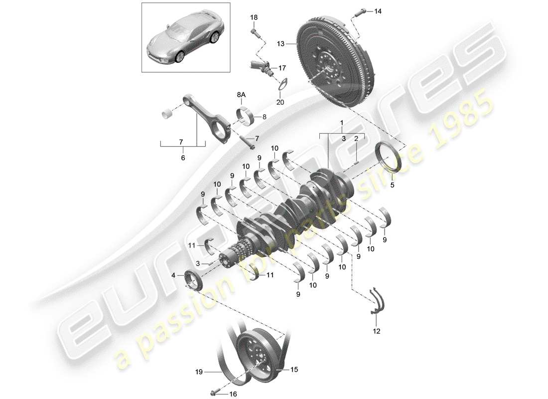 Porsche 991 Turbo (2018) crankshaft Part Diagram