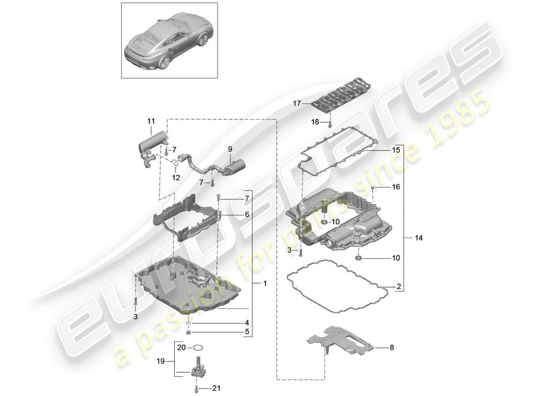 Porsche 991 Turbo (2018) OIL PAN Part Diagram