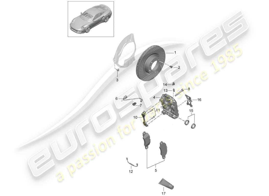 Porsche 991 Turbo (2018) disc brakes Part Diagram