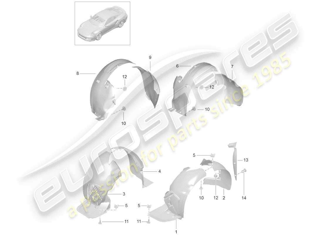 Porsche 991 Turbo (2018) WHEELHOUSE PROTECTOR Part Diagram