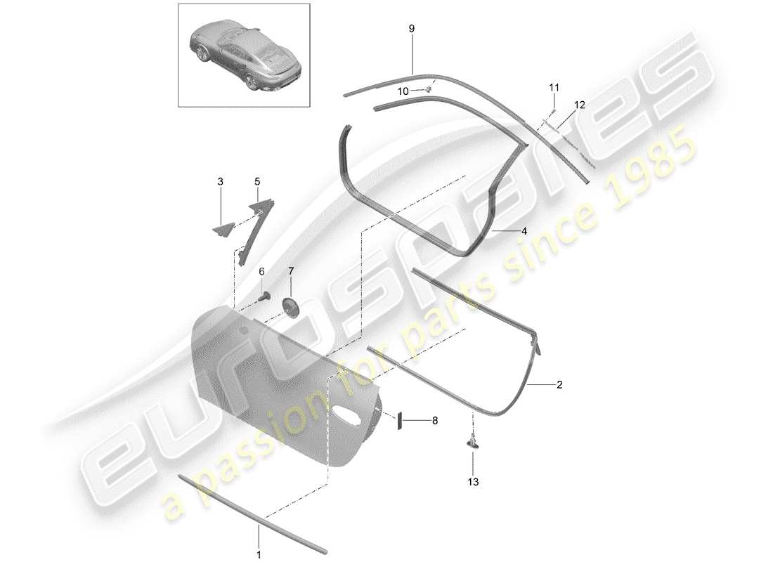 Porsche 991 Turbo (2018) DOOR SEAL Part Diagram