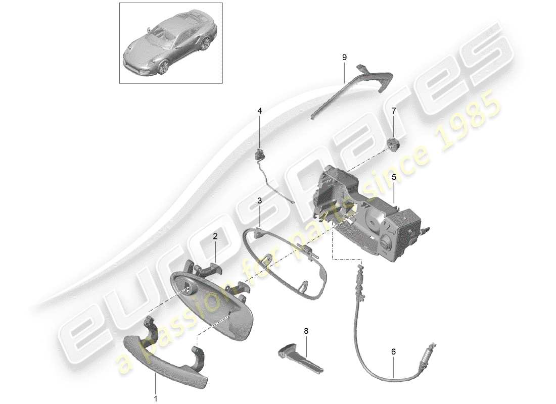 Porsche 991 Turbo (2018) DOOR HANDLE, OUTER Part Diagram