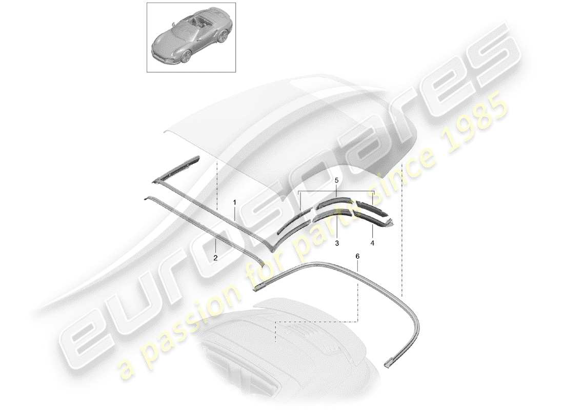 Porsche 991 Turbo (2018) Convertible top Part Diagram