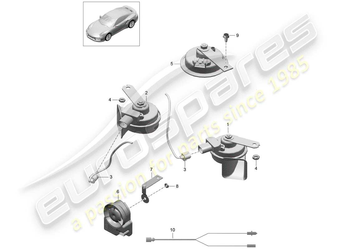 Porsche 991 Turbo (2018) fanfare horn Part Diagram