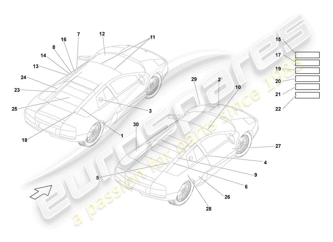 Lamborghini LP640 Coupe (2008) type plates Part Diagram