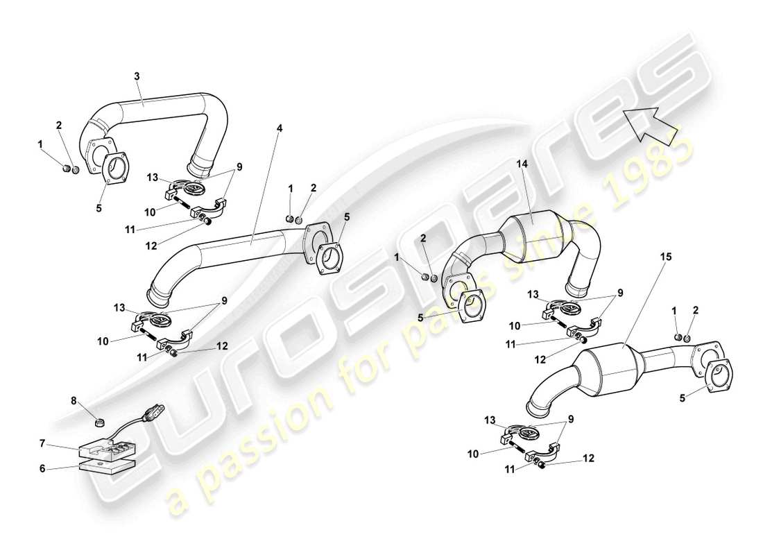 Lamborghini LP640 Coupe (2008) Exhaust System Part Diagram