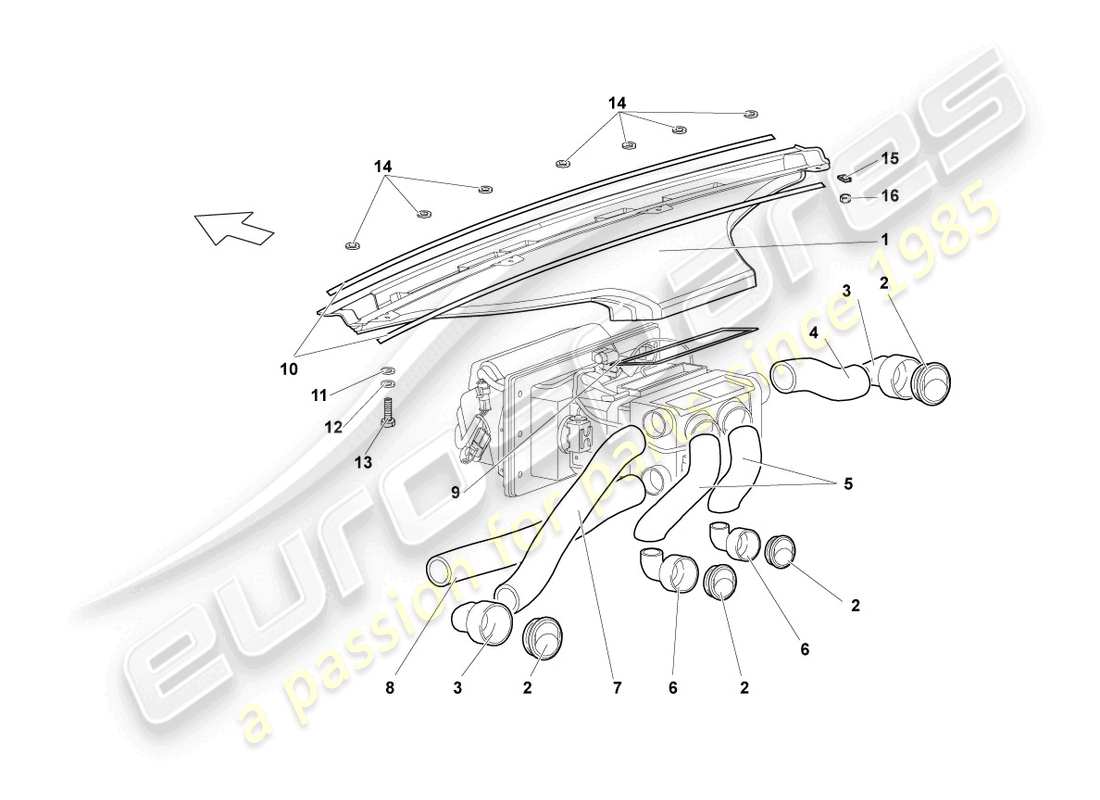 Lamborghini LP640 Coupe (2008) AIR AND FOOTWELL HEATER DUCTS, AIR HOSES AND VENTS Part Diagram
