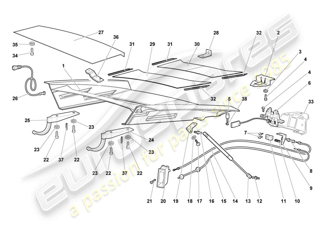 Lamborghini LP640 Coupe (2008) FLAP FOR ENGINE COVER TRANSPARENT Part Diagram