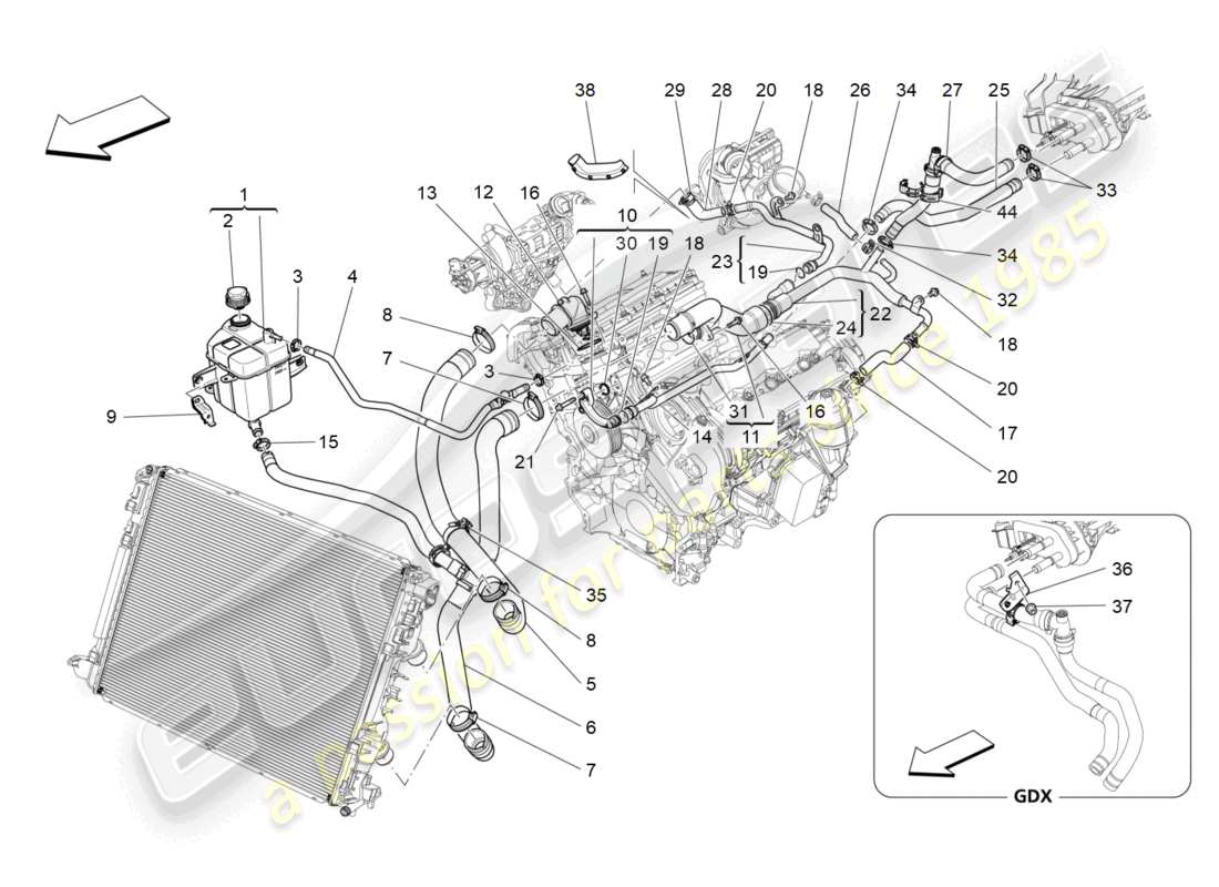 Maserati Ghibli (2014) cooling system: nourice and lines Part Diagram