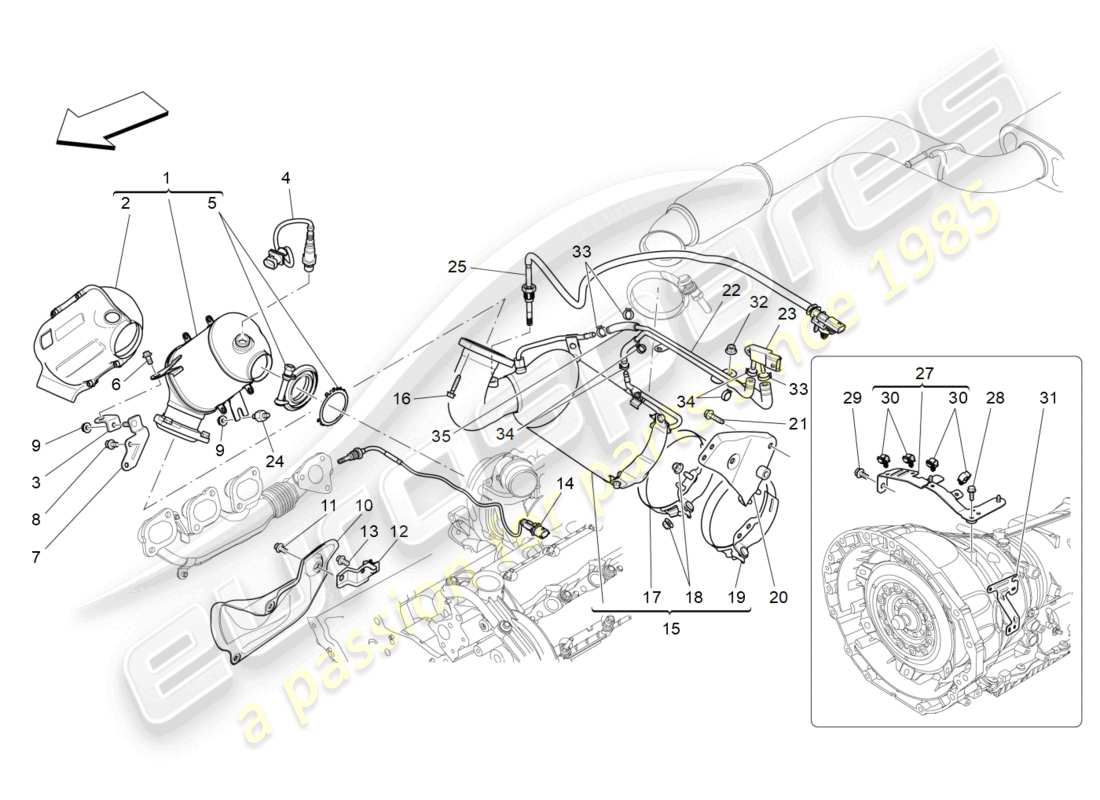 Maserati Ghibli (2014) pre-catalytic converters and catalytic converters Part Diagram