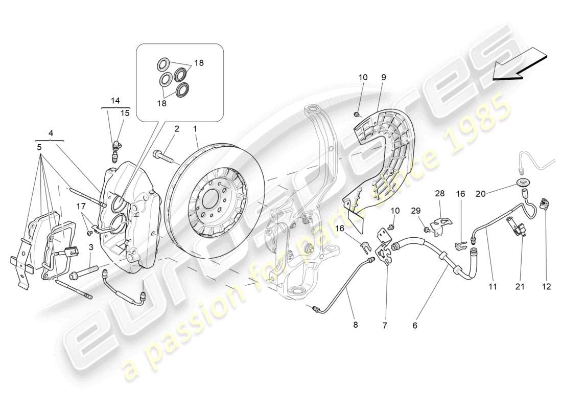 Maserati Ghibli (2014) braking devices on front wheels Part Diagram