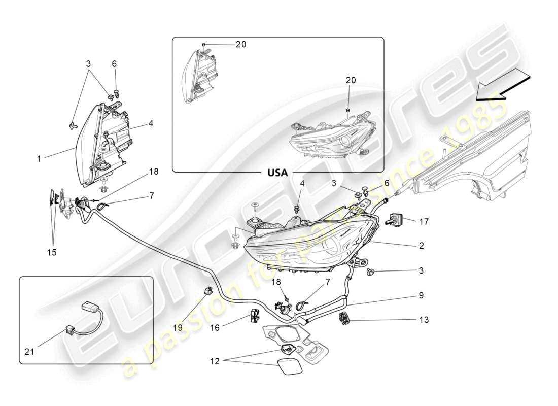 Maserati Ghibli (2014) headlight clusters Parts Diagram
