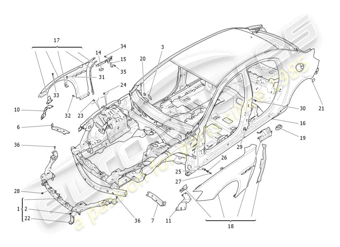 Maserati Ghibli (2014) BODYWORK AND FRONT OUTER TRIM PANELS Part Diagram