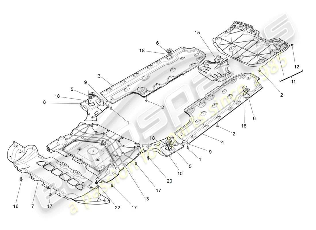 Maserati Ghibli (2014) underbody and underfloor guards Part Diagram