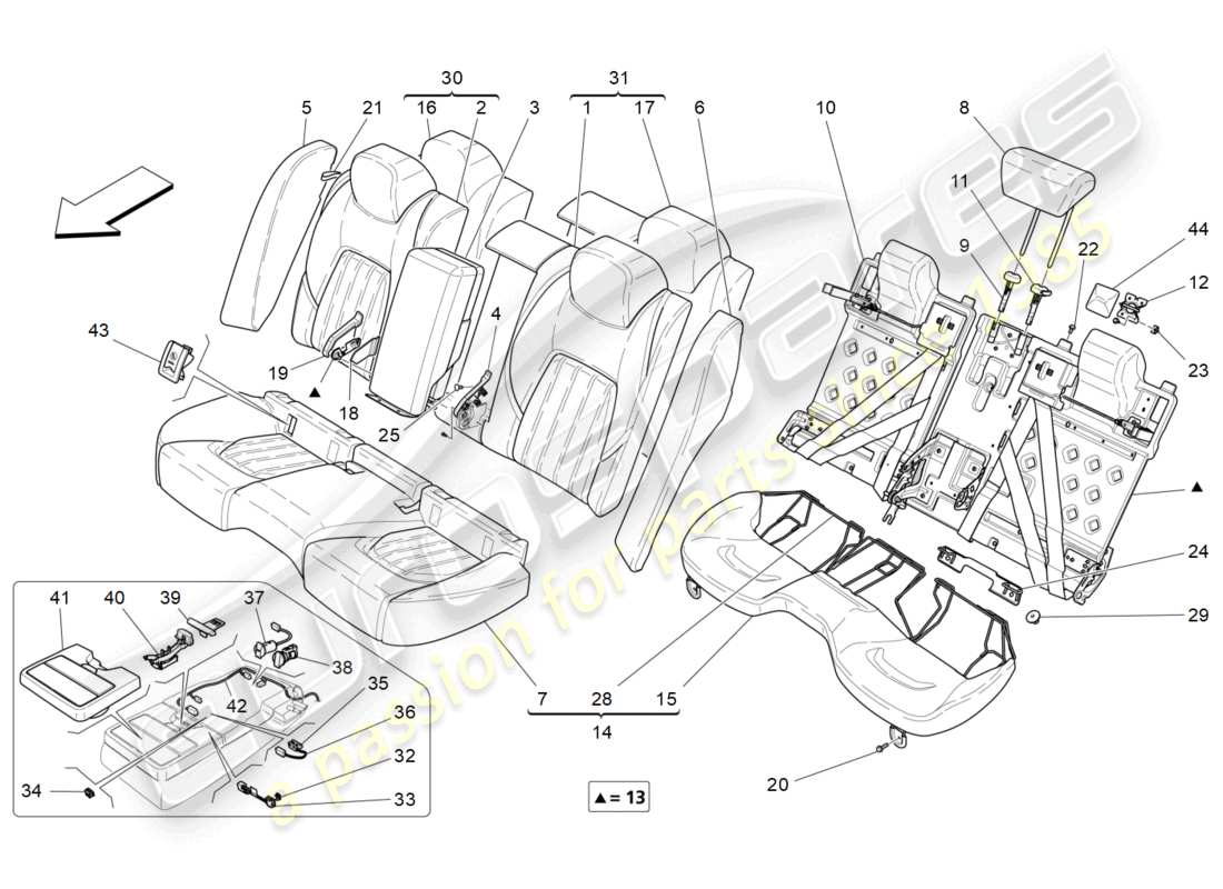 Maserati Ghibli (2014) rear seats: trim panels Part Diagram
