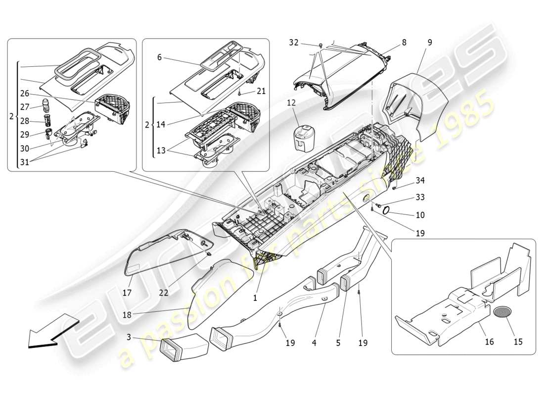 Maserati Ghibli (2014) accessory console and centre console Part Diagram