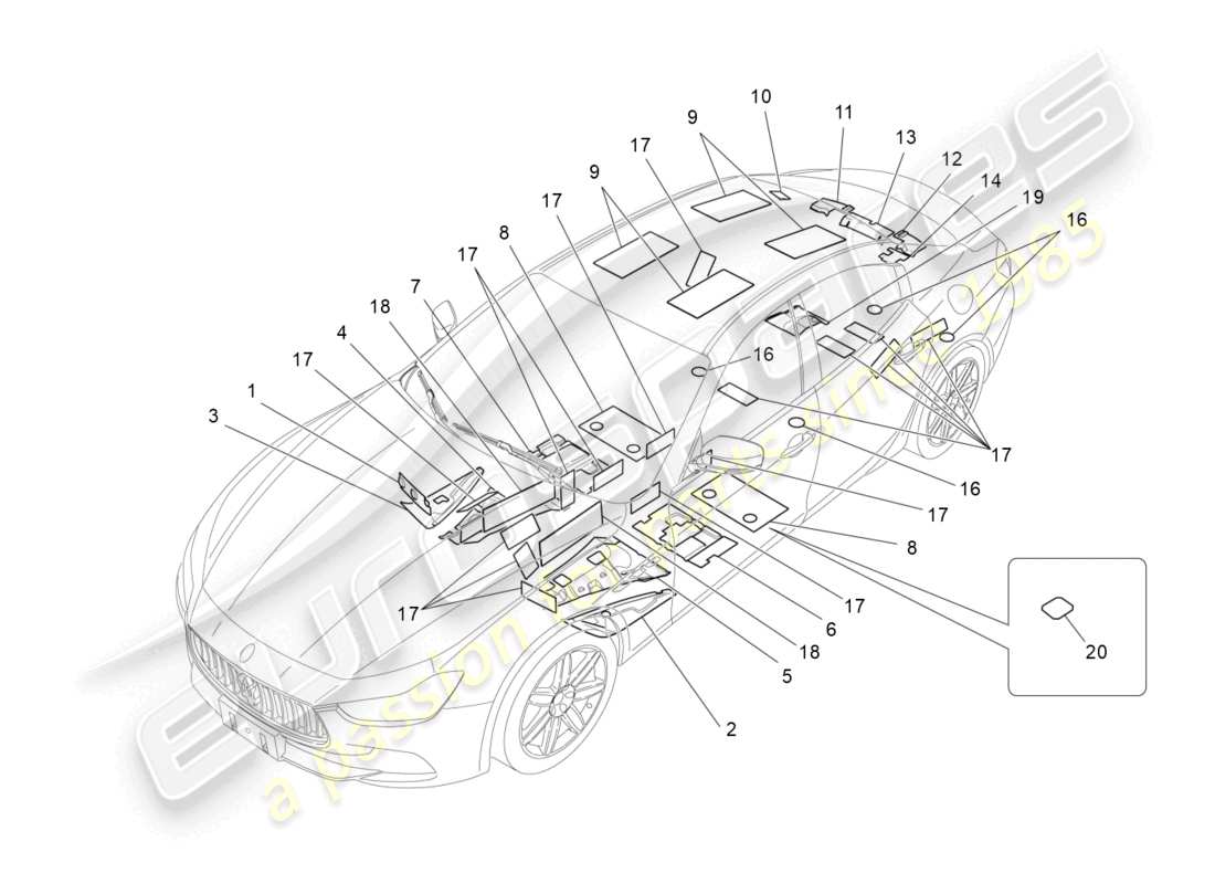 Maserati Ghibli (2014) sound-proofing panels inside the vehicle Part Diagram