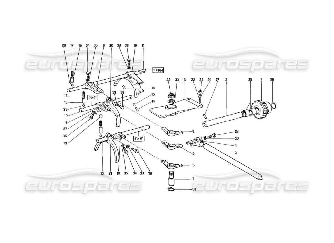 Ferrari 246 Dino (1975) Gearbox Inner Controls Part Diagram