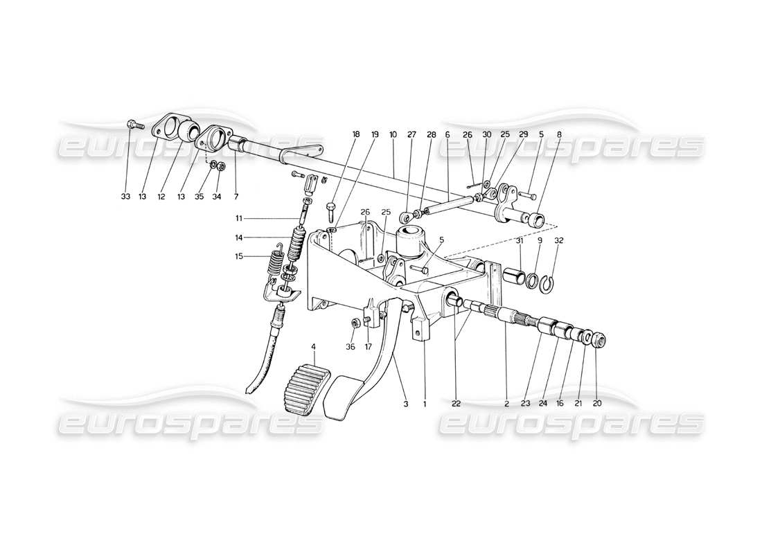 Ferrari 246 Dino (1975) Pedal Board - Clutch Control (Variants for RHD Versions) Part Diagram