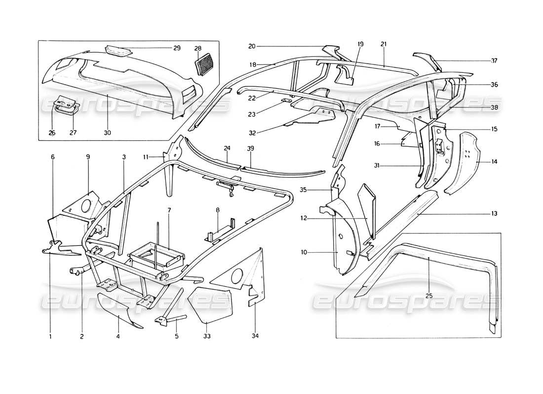 Ferrari 246 Dino (1975) Body Shell - Inner Elements Part Diagram