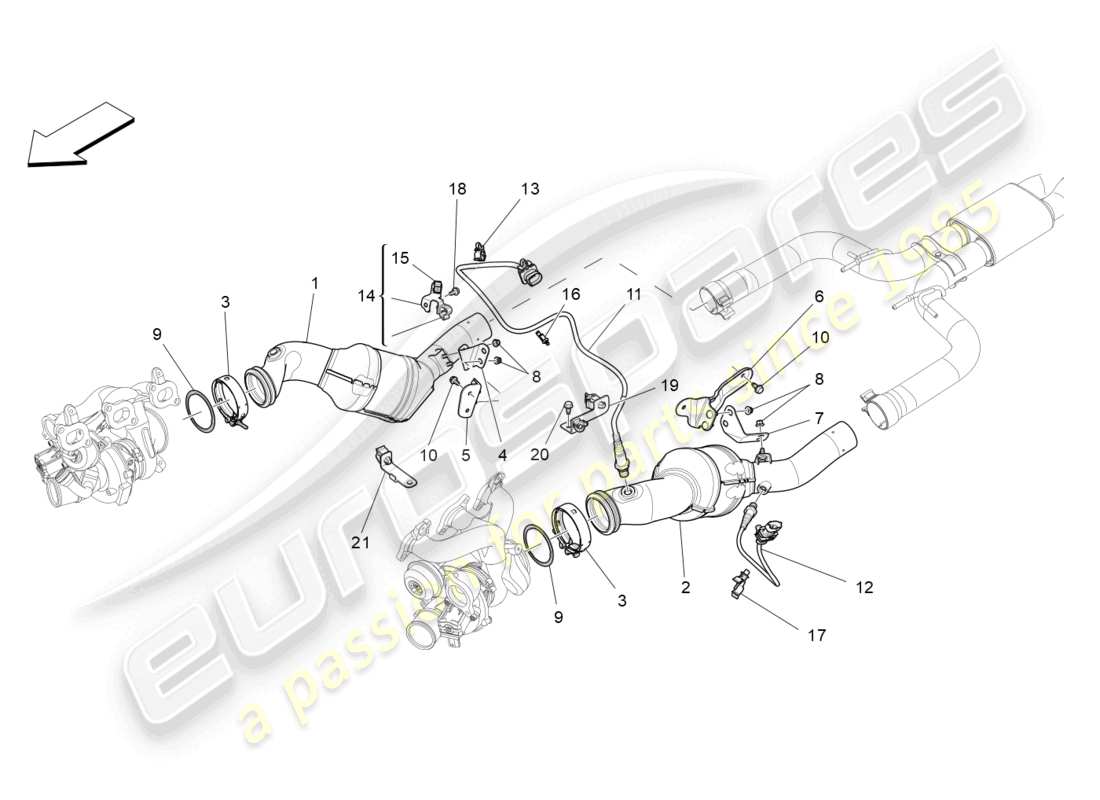 Maserati Ghibli (2016) pre-catalytic converters and catalytic converters Part Diagram