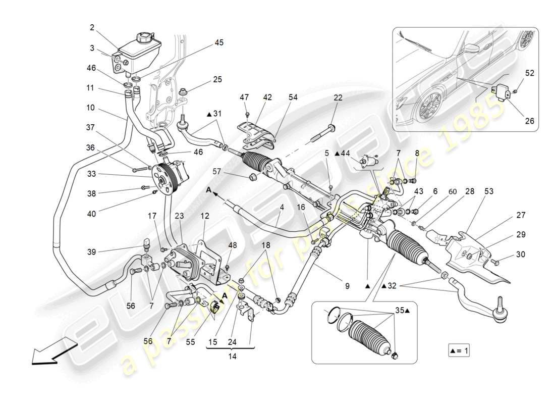 Maserati Ghibli (2016) complete steering rack unit Part Diagram