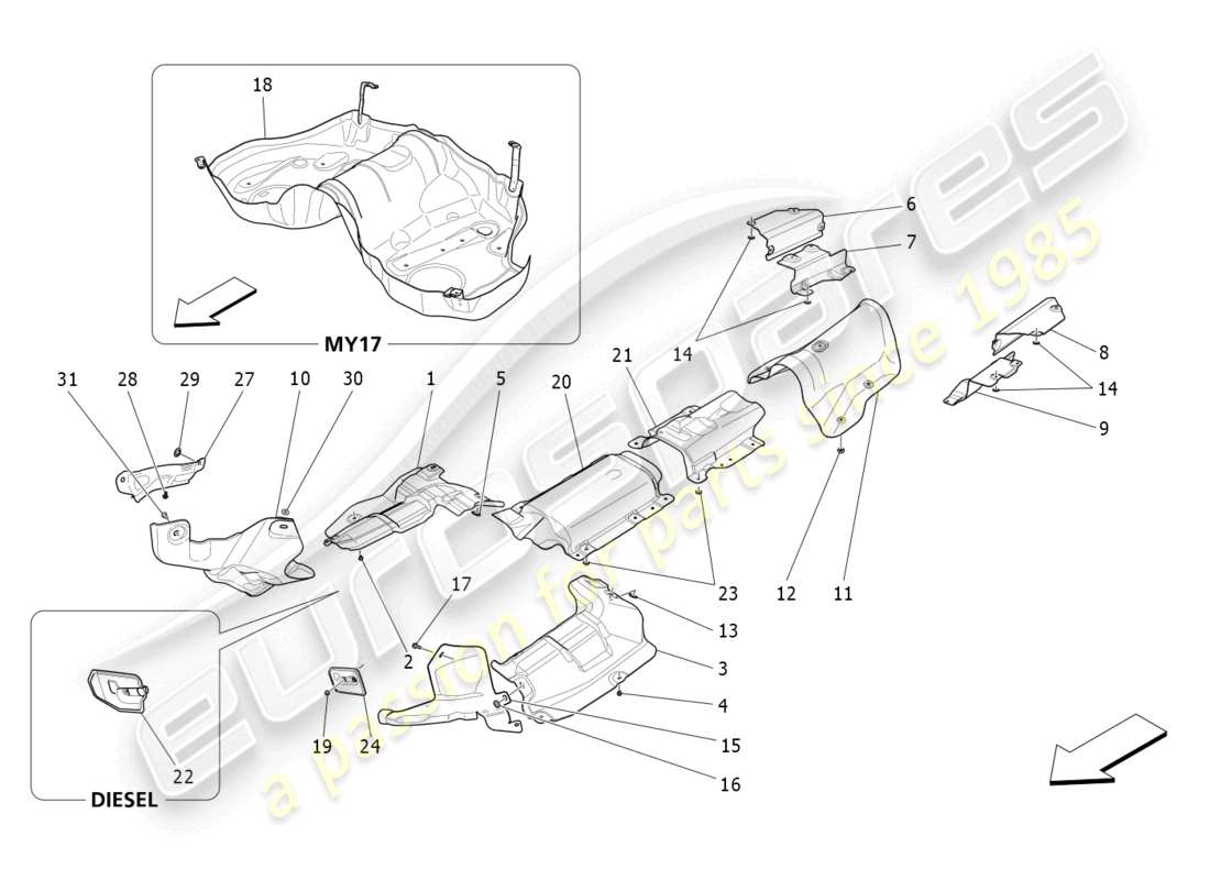 Maserati Ghibli (2016) thermal insulating panels Part Diagram
