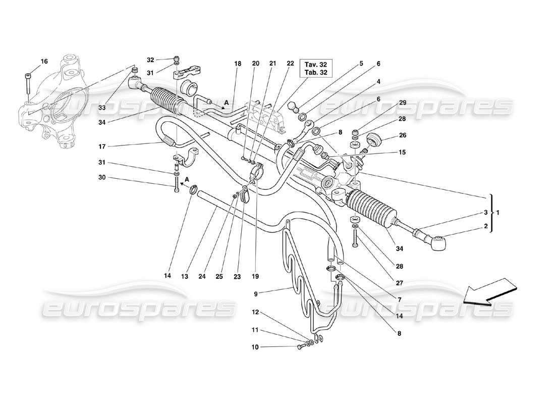 Ferrari 360 Challenge (2000) Hydraulic Steering Box and Serpentine Part Diagram