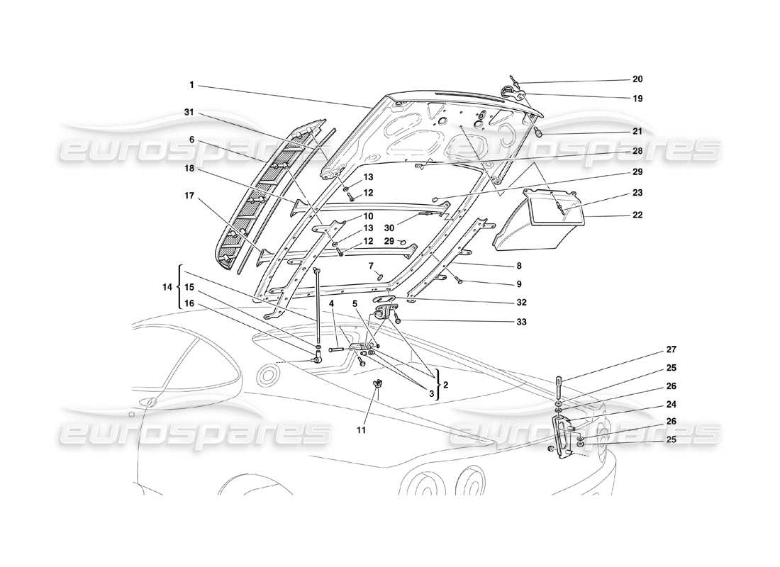 Ferrari 360 Challenge (2000) Engine Bonnet Part Diagram