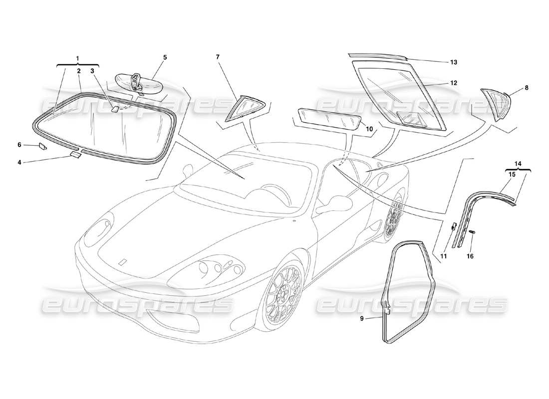 Ferrari 360 Challenge (2000) Glasses and Gaskets Part Diagram