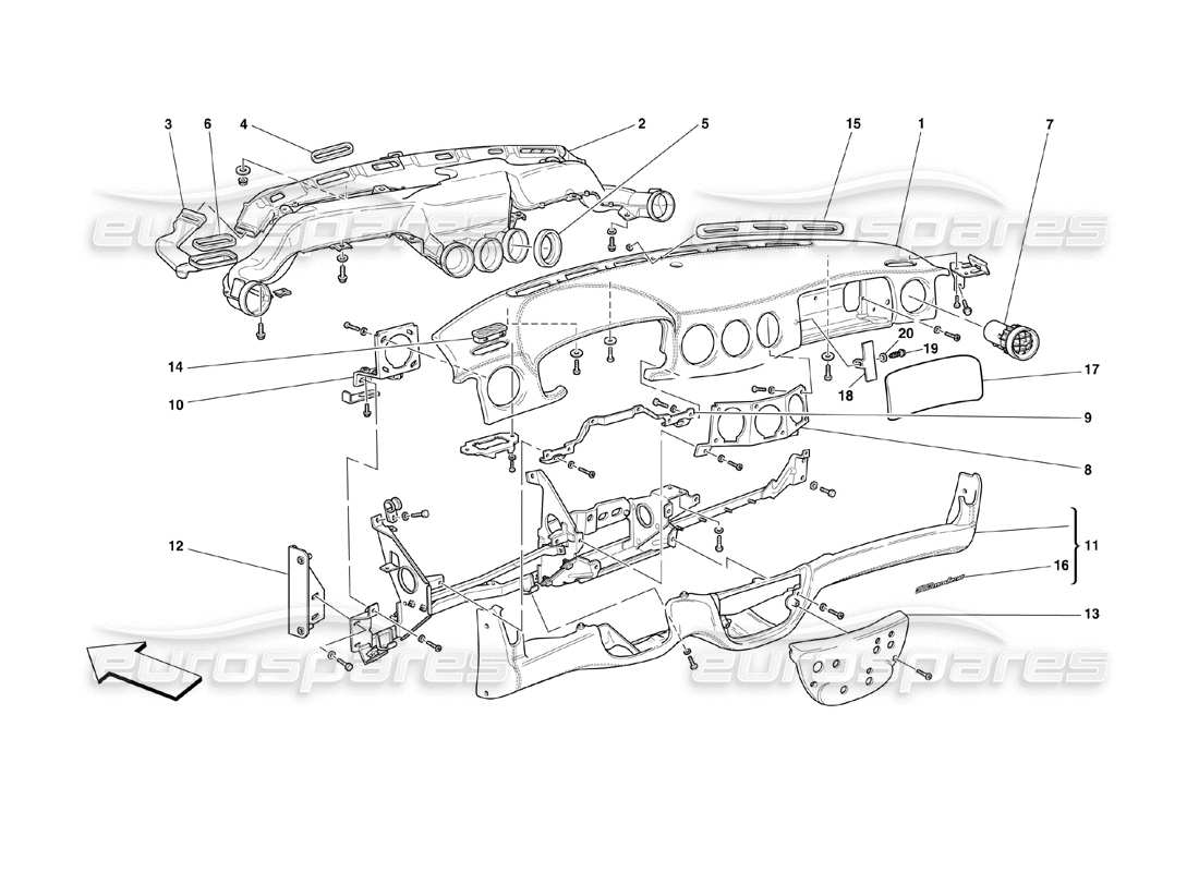 Ferrari 360 Challenge (2000) DASHBOARD Part Diagram