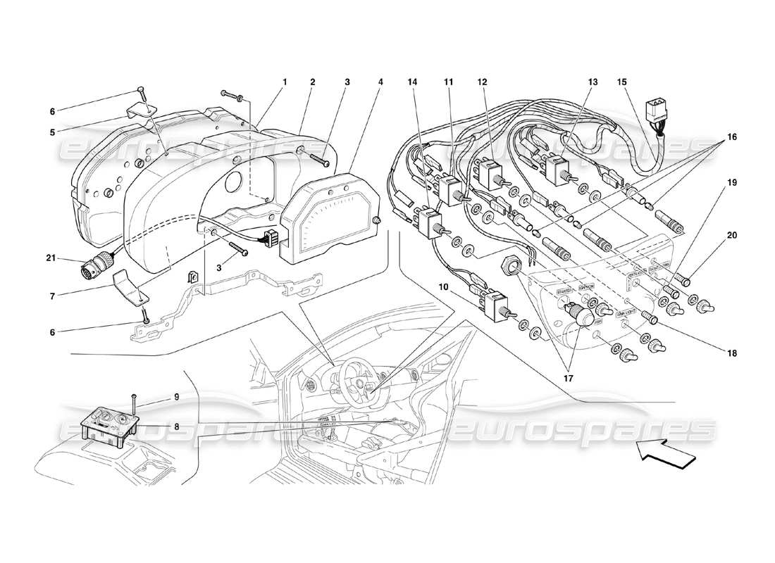 Ferrari 360 Challenge (2000) dashboard instruments Part Diagram