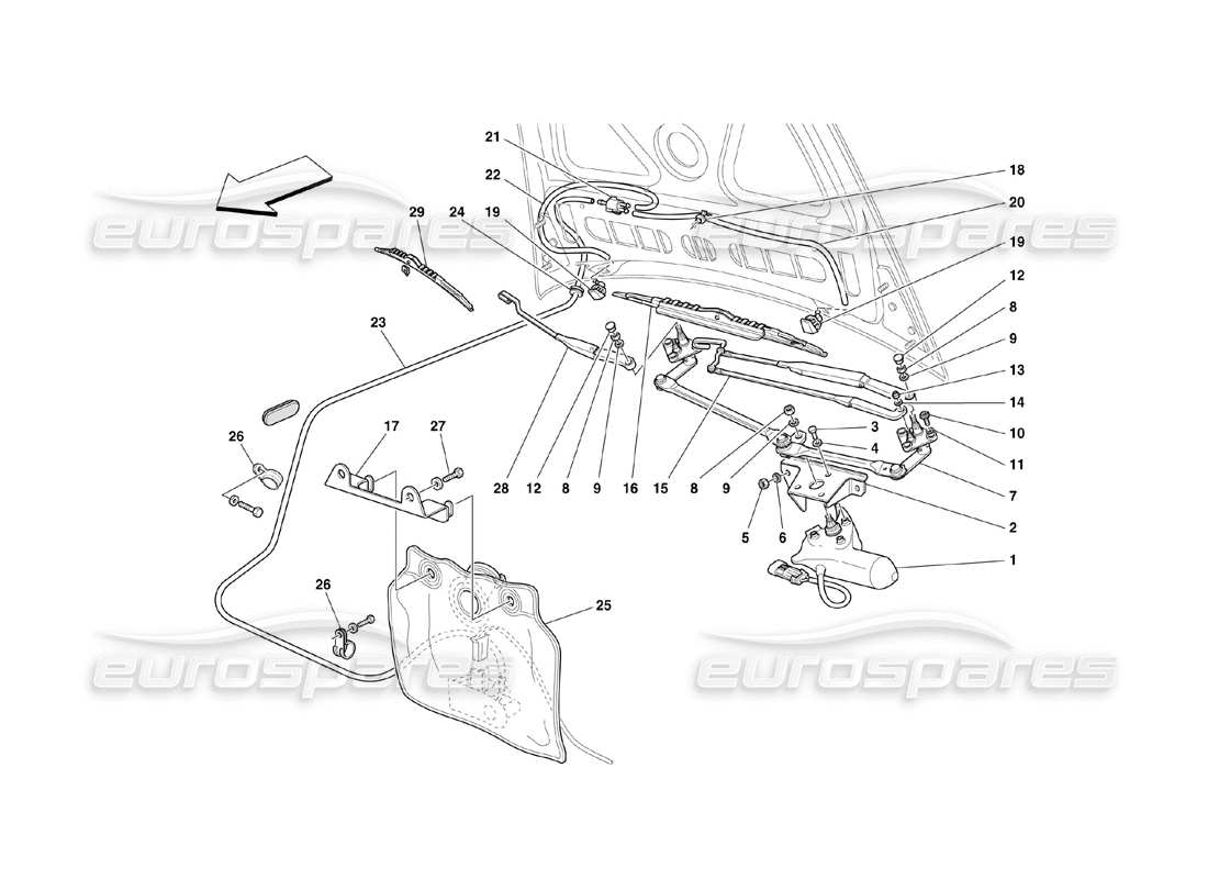 Ferrari 360 Challenge (2000) Windshield and Glass Washer Part Diagram