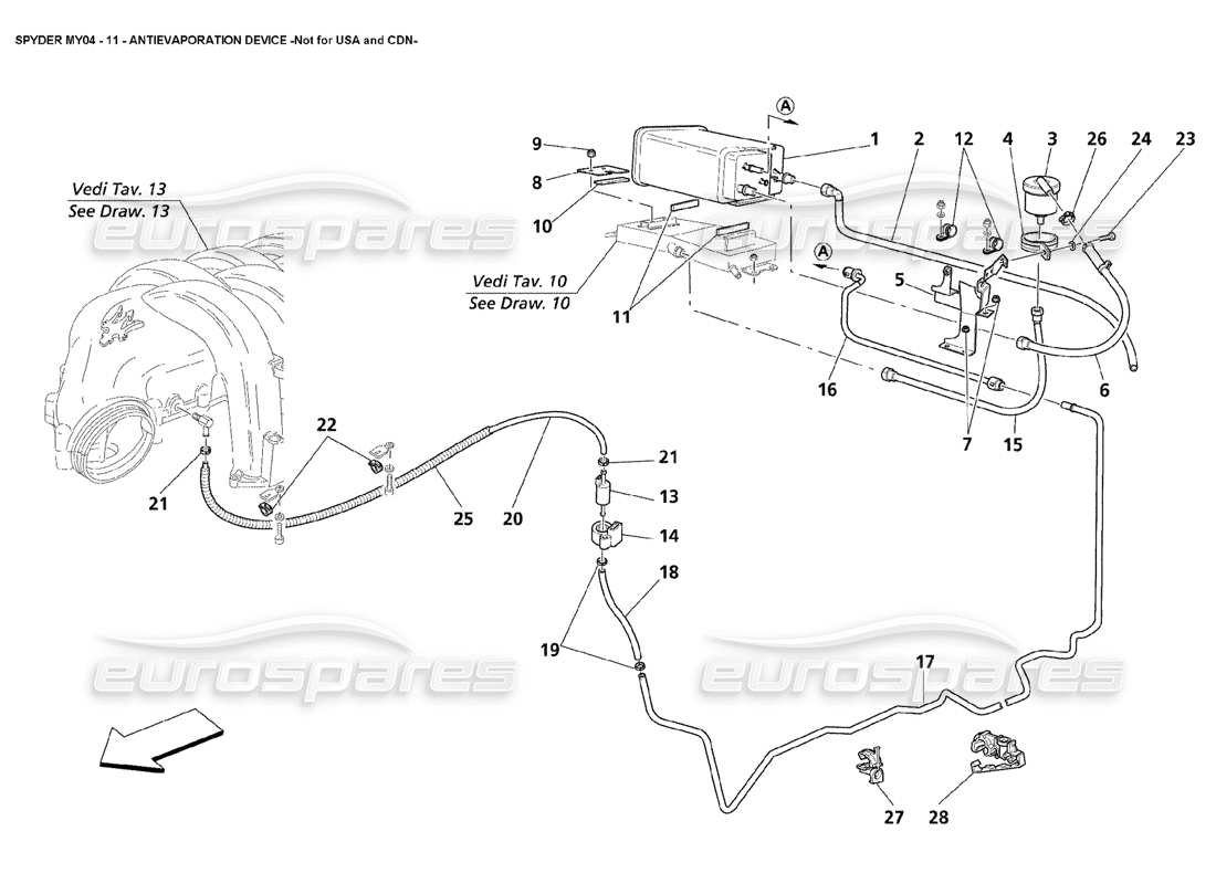 Maserati 4200 Spyder (2004) Antievaporation Device Not for USA and CDN Part Diagram