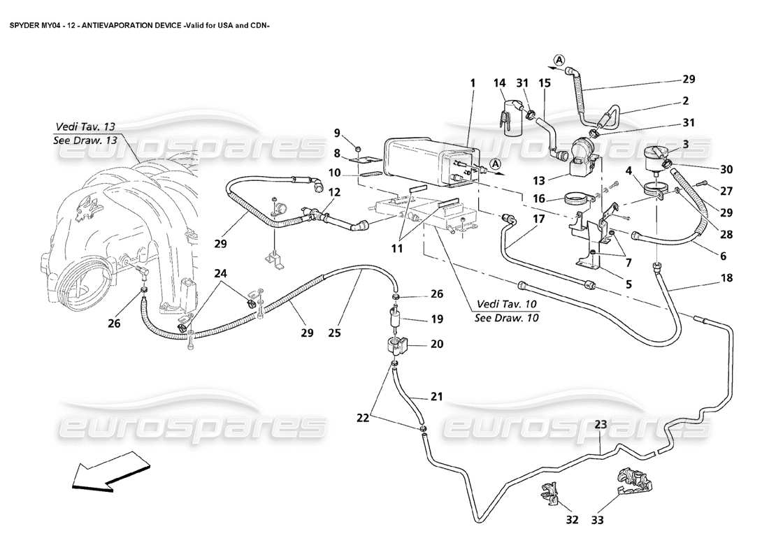 Maserati 4200 Spyder (2004) Antievaporation Device Valid for USA and CDN Part Diagram