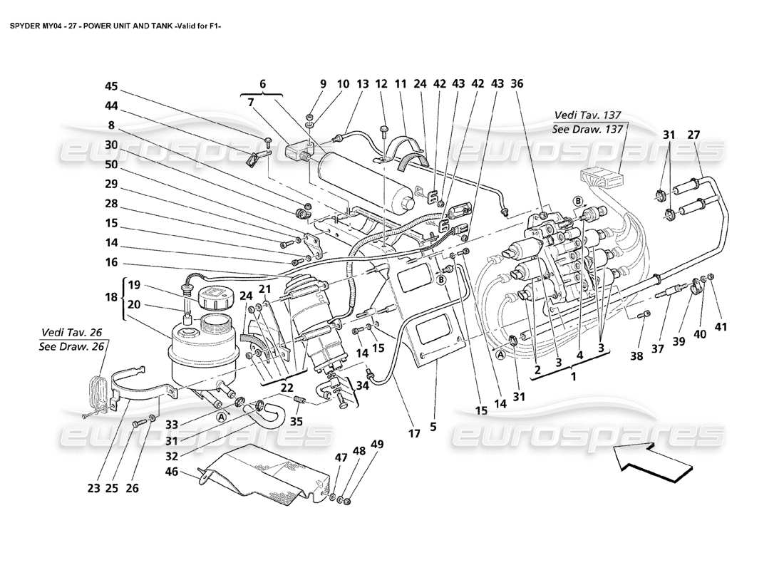 Maserati 4200 Spyder (2004) Power Unit and Tank Valid for F1 Part Diagram