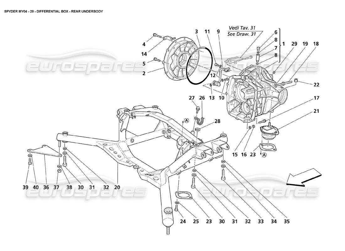 Maserati 4200 Spyder (2004) Differential Box Rear Underbody Part Diagram