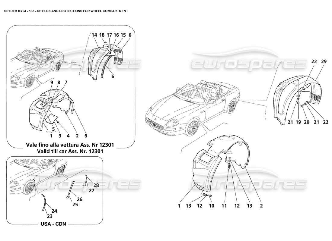 Maserati 4200 Spyder (2004) Shields and Protections for Wheel Compartment Part Diagram