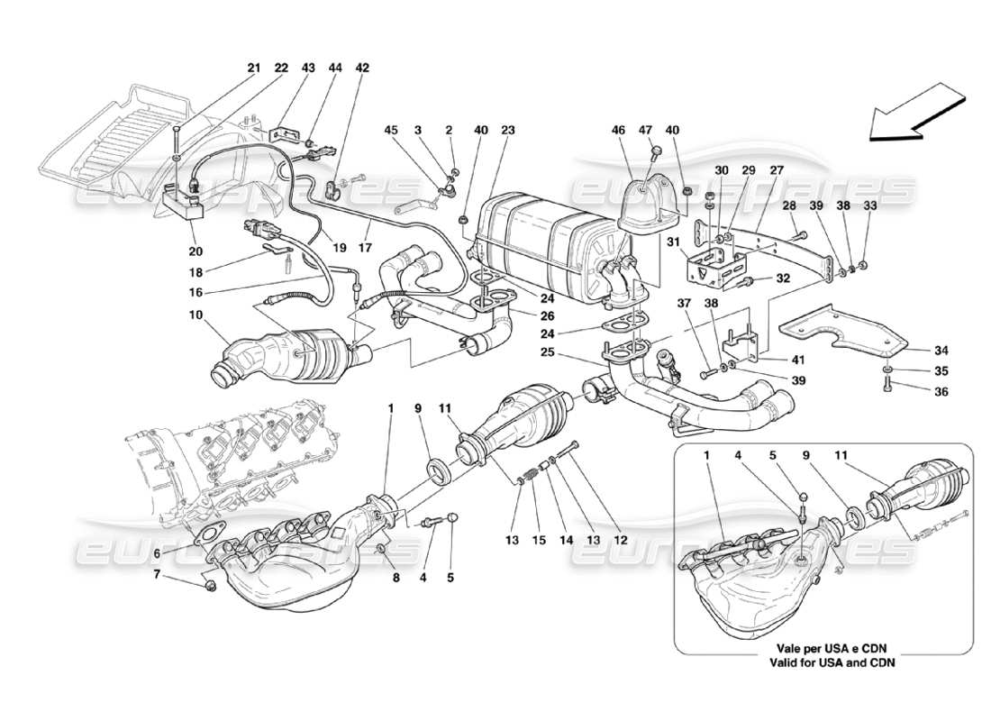 Ferrari 360 Challenge Stradale Exhaust System Part Diagram