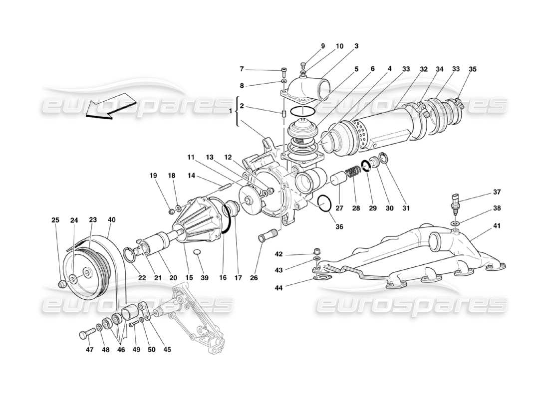 Ferrari 360 Challenge Stradale Water Pump and Oil - Water Heat Exchanger Parts Diagram