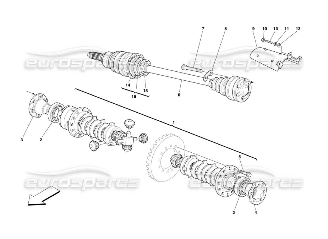 Ferrari 360 Challenge Stradale Differential & Axle Shafts Parts Diagram