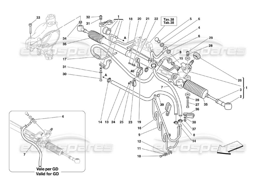 Ferrari 360 Challenge Stradale Hydraulic Steering Box and Serpentine Part Diagram
